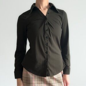 Zara Dark Olive Long-Sleeve Button-Down Shirt